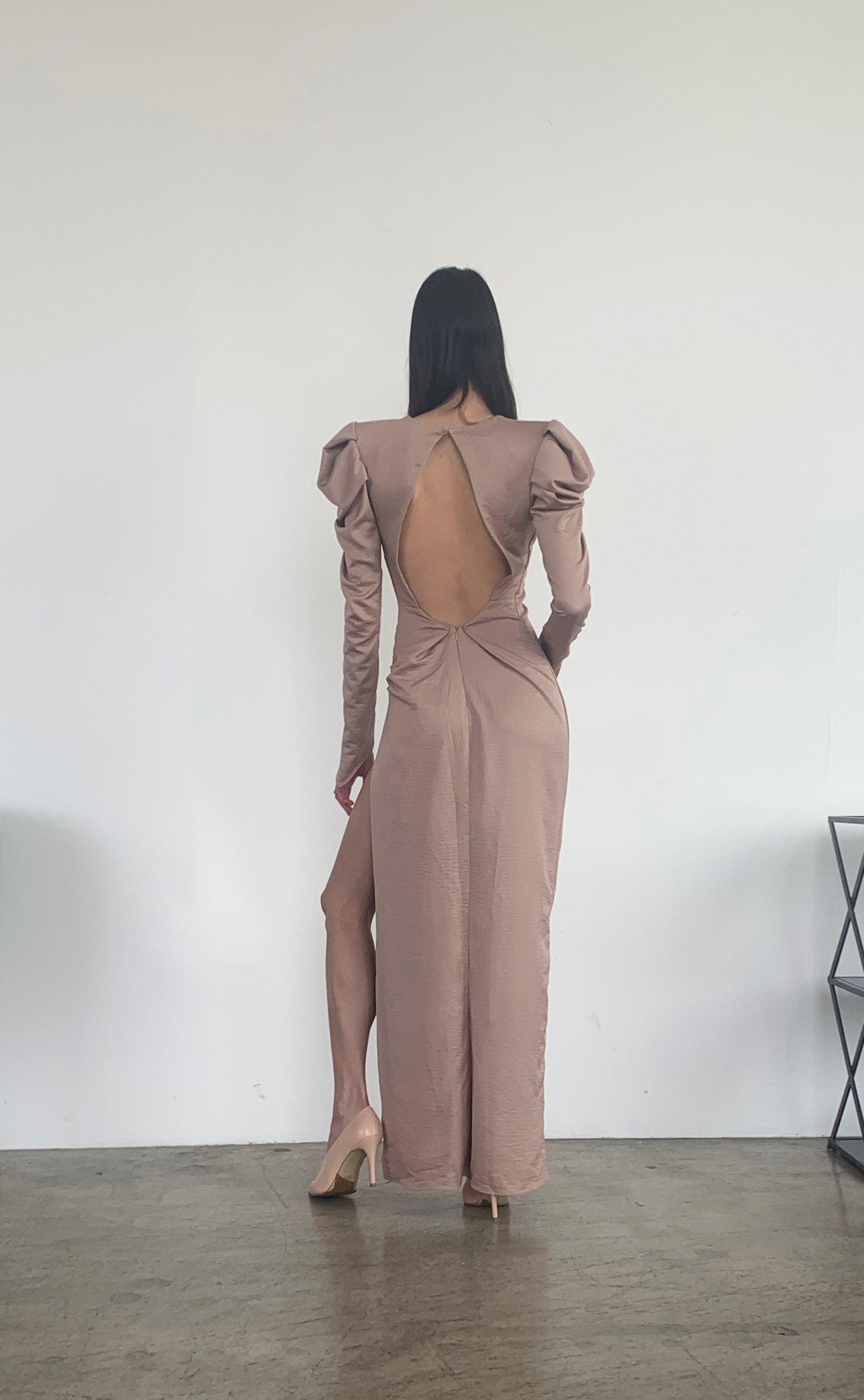 Jaenna Nude Satin Dress
