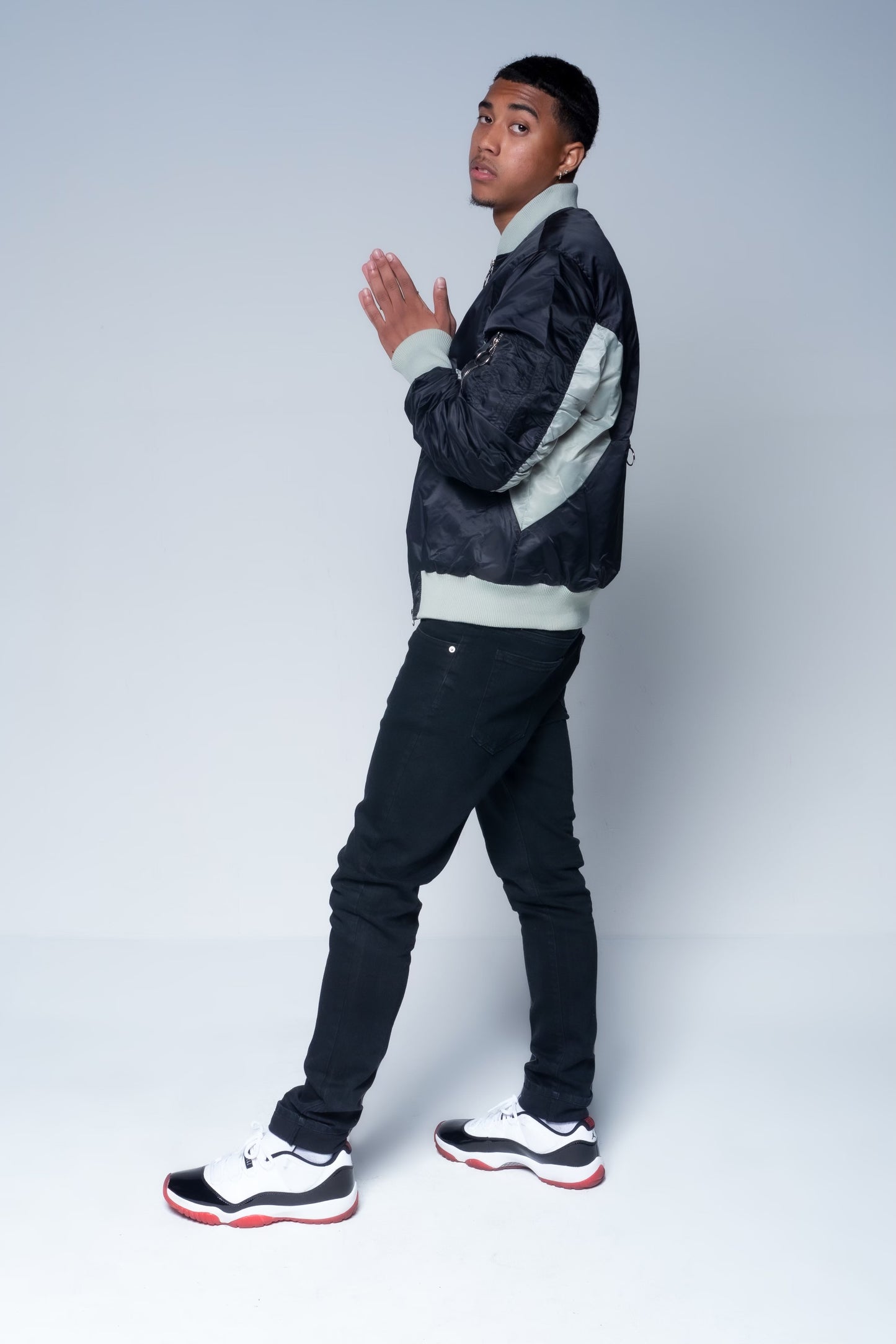 Saucy Scrunched Bomber Jacket, Grey