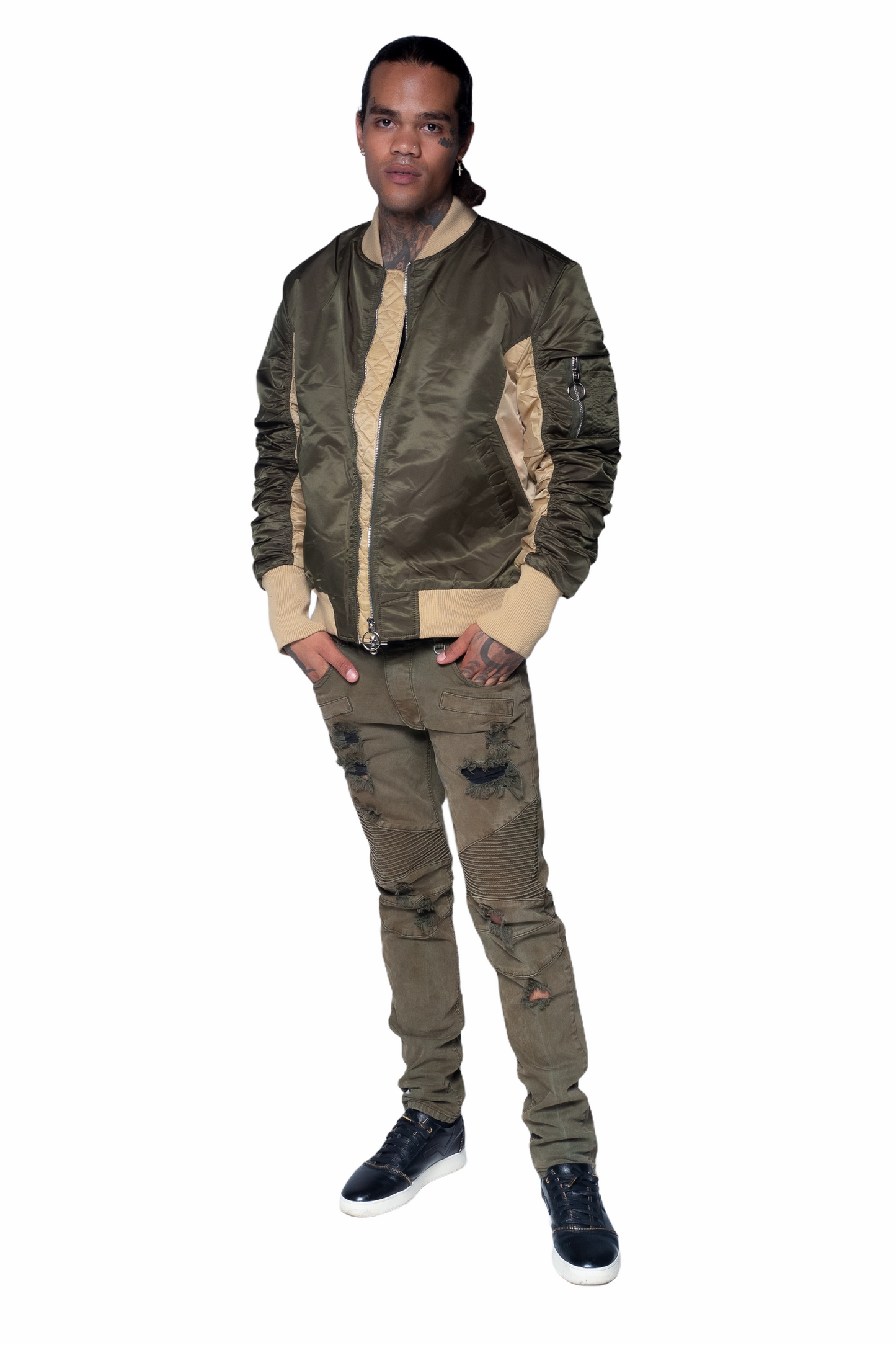 Saucy Scrunched Bomber Jacket, Green