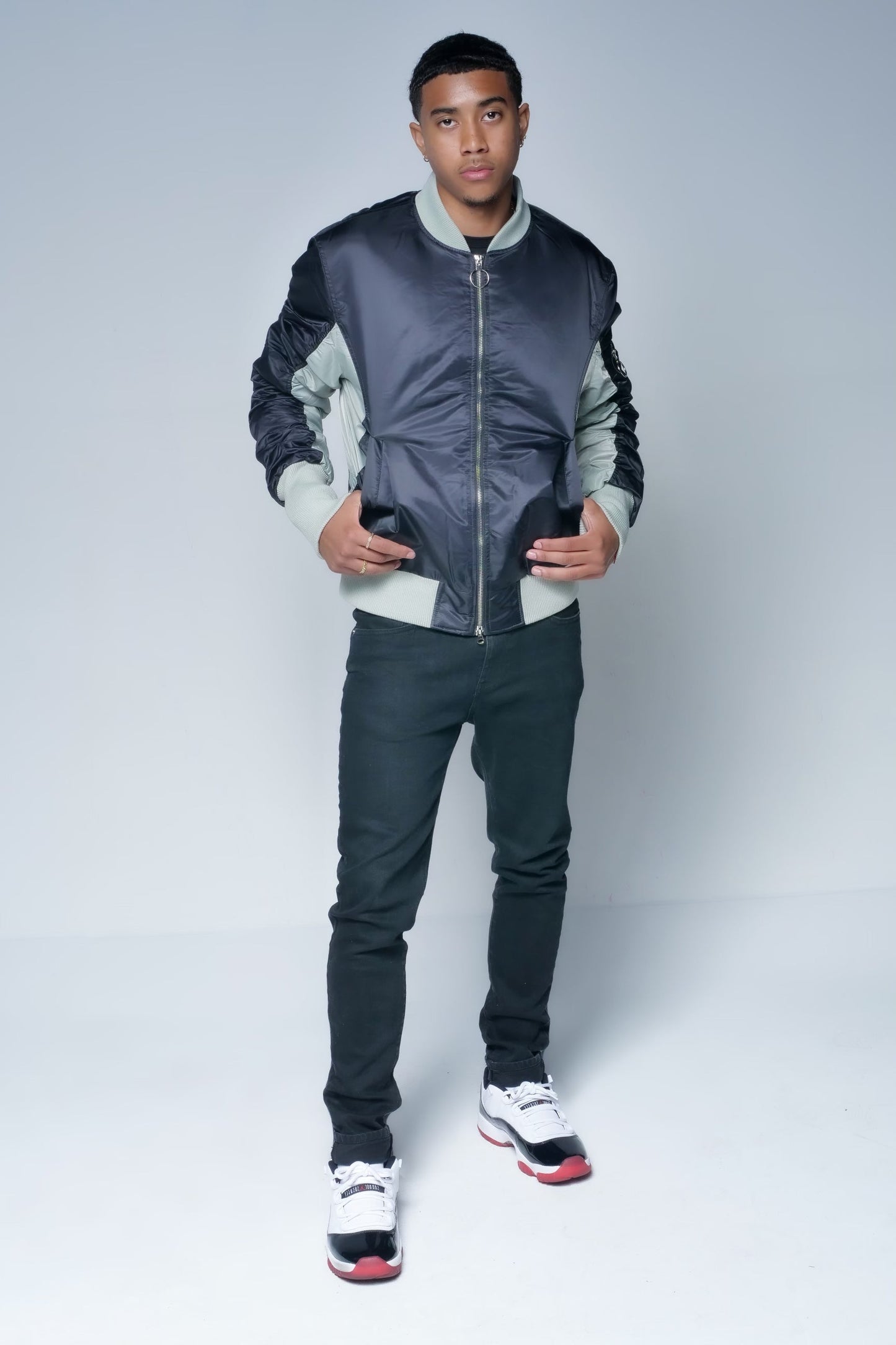 Saucy Scrunched Bomber Jacket, Grey