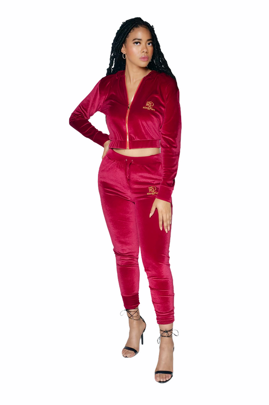 RP Embroider Velvet Tracksuit, Red